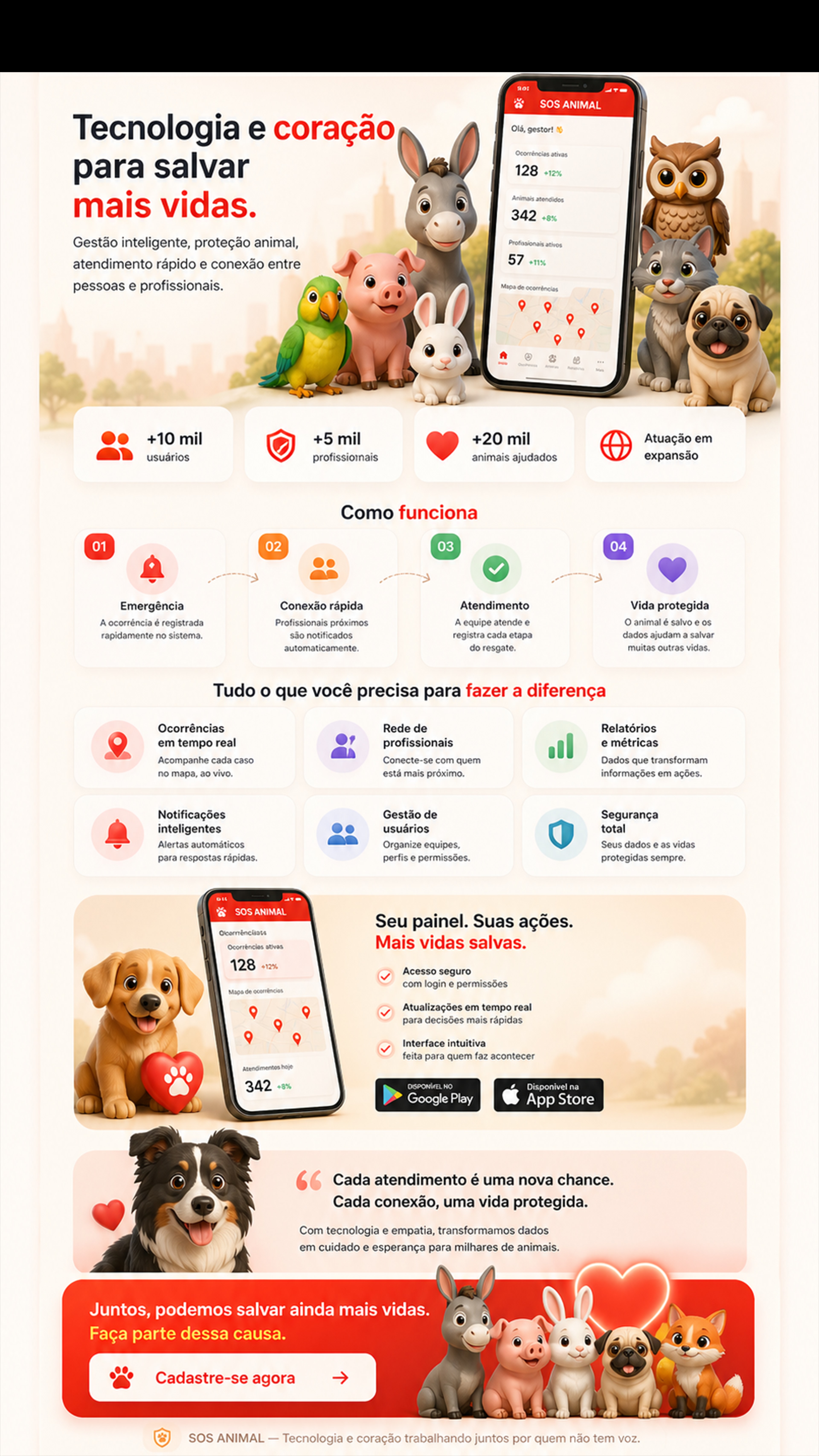 Landing page mobile do SOS Animal.